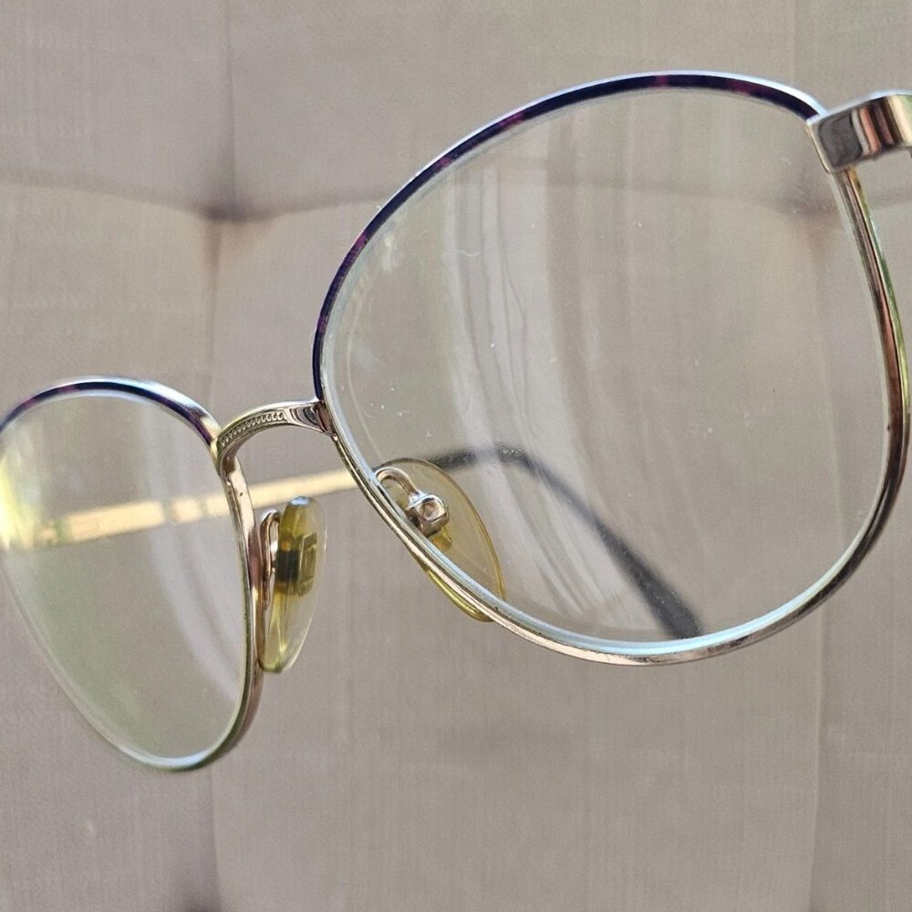 Vintage American Optical Ladies Eyeglasses Frame Gold Tone Purple accent Glasses